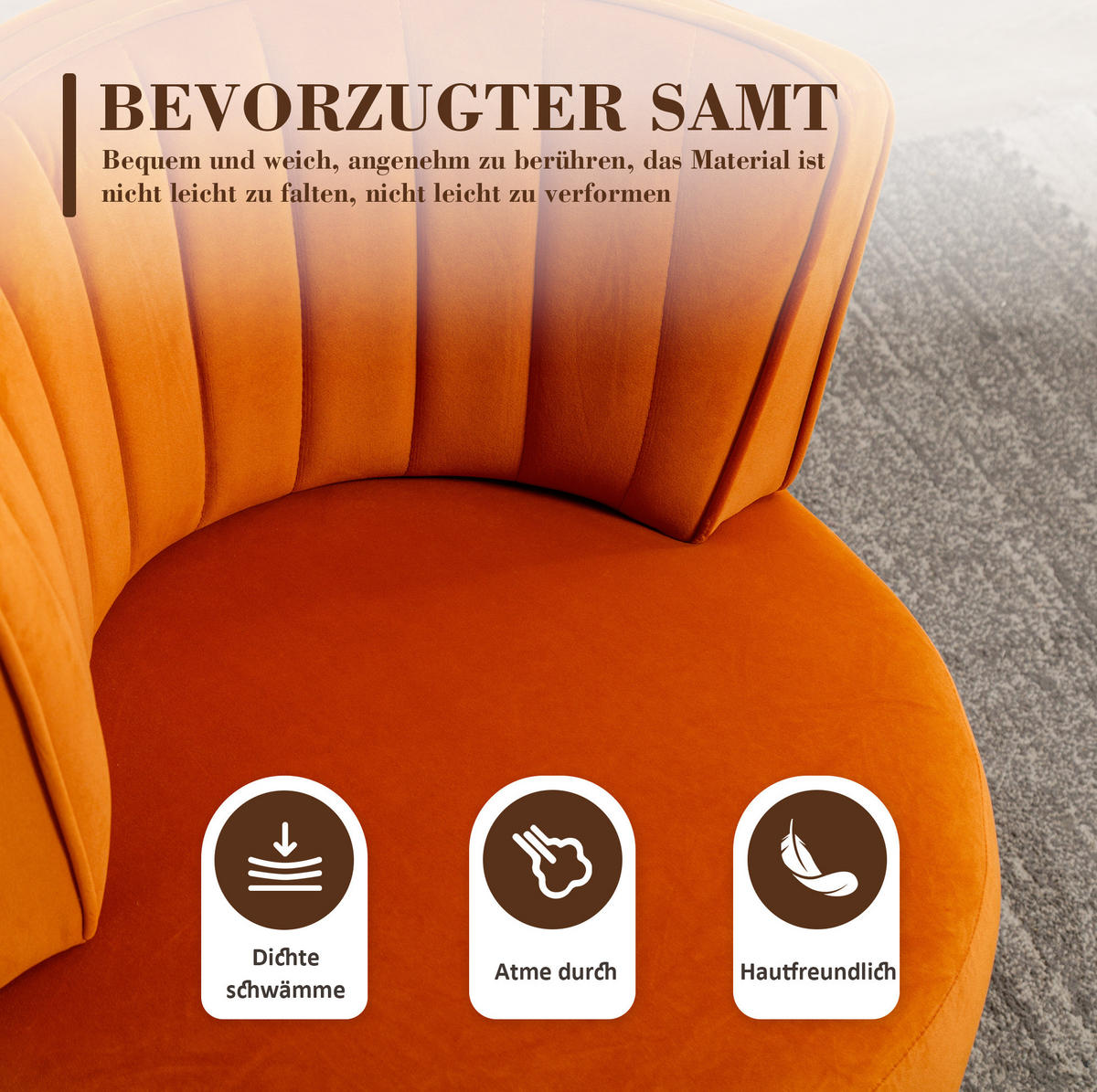 DREHSESSEL 62,5/62/69,5 cm aus Samt mit 360°-Drehfunktion in Orange - Orange, Textil (62/69.5/62.5cm) - BEAOK
