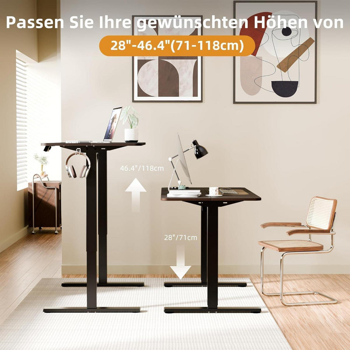 SCHREIBTISCH elektrisch höhenverstellbar 110 x 60 cm Walnuss - Braun, Holzwerkstoff (60/110/73cm)