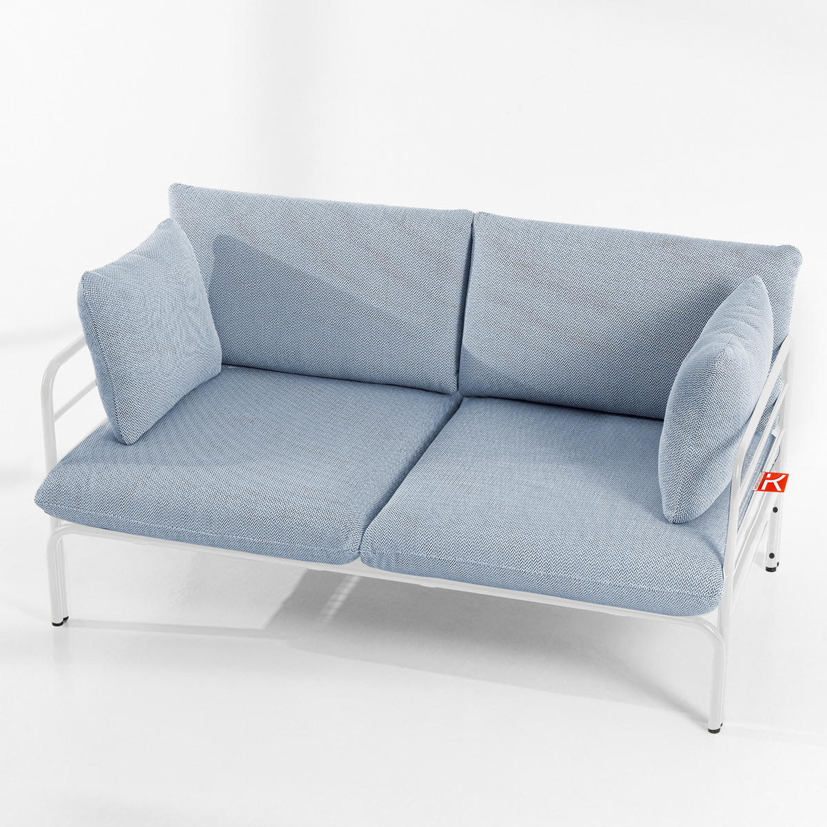 GARTENMÖBELSET RAMBE 4-tlg. 1x Tisch 2x Sessel 1x Sofa 2-Sitzer, mit Kissen, LOFT-STIL, Weiß - Weiß/Hellblau, Glas/Textil - KONSIMO®