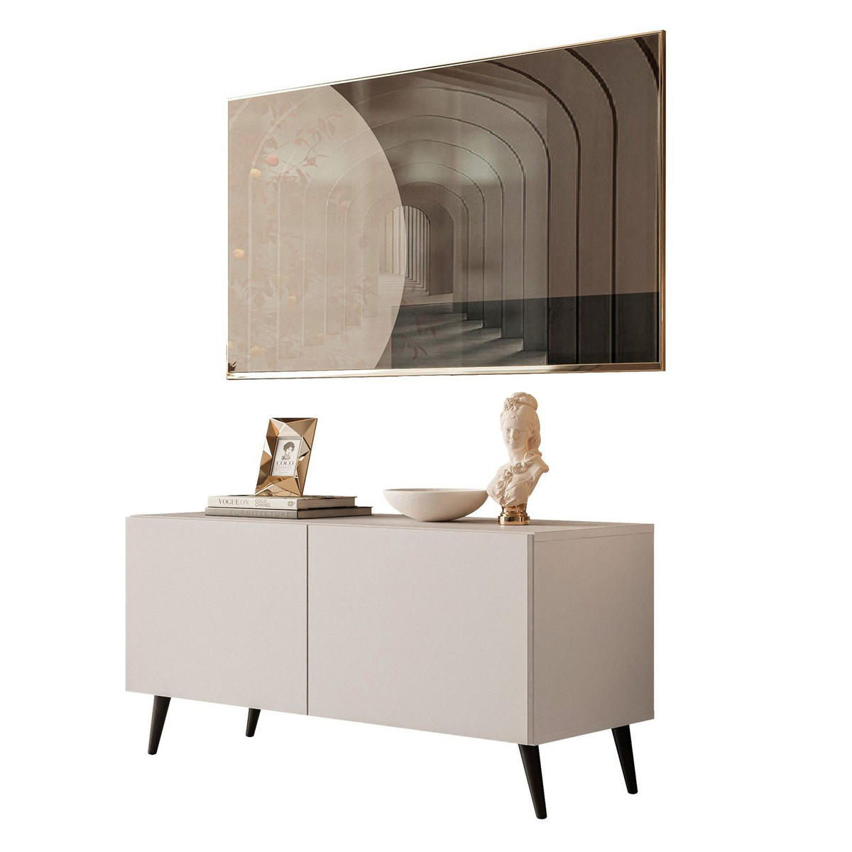 TV-LOWBOARD COLGANTE 100 cm Kaschmir auf Schwarz Beinen - Kaschmir/Schwarz, Holzwerkstoff/Metall (100/49/40cm) - Lookway