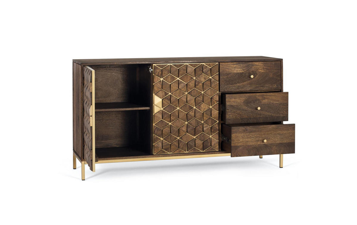 SIDEBOARD aus Mangoholz und goldenen Details - Braun, Holz (40/77/145cm) - Giner y Colomer