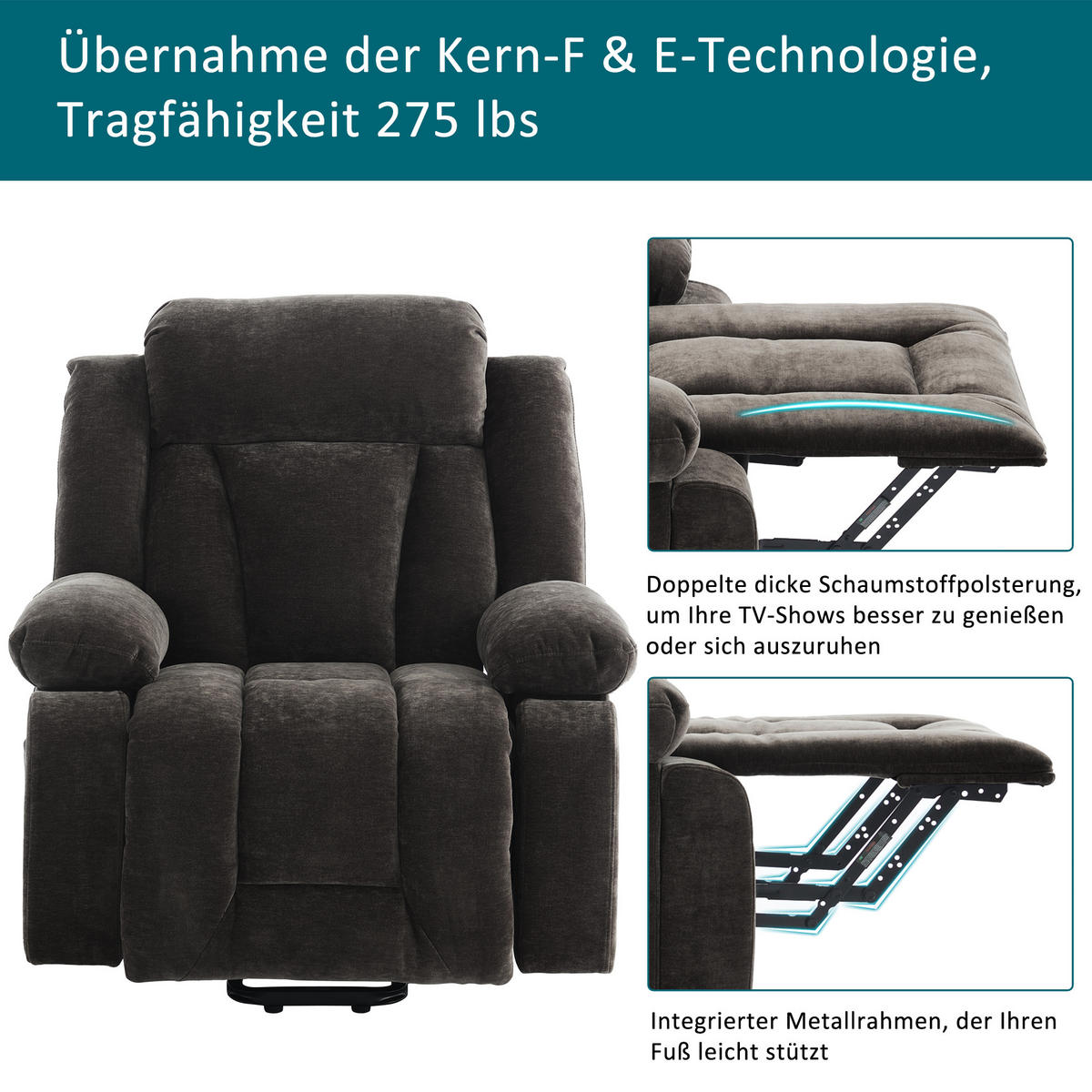 MASSAGESESSEL mit Massagefunktion 95/94/107 cm mit USB - Braun, Textil (95/107/94cm) - EVRYAE