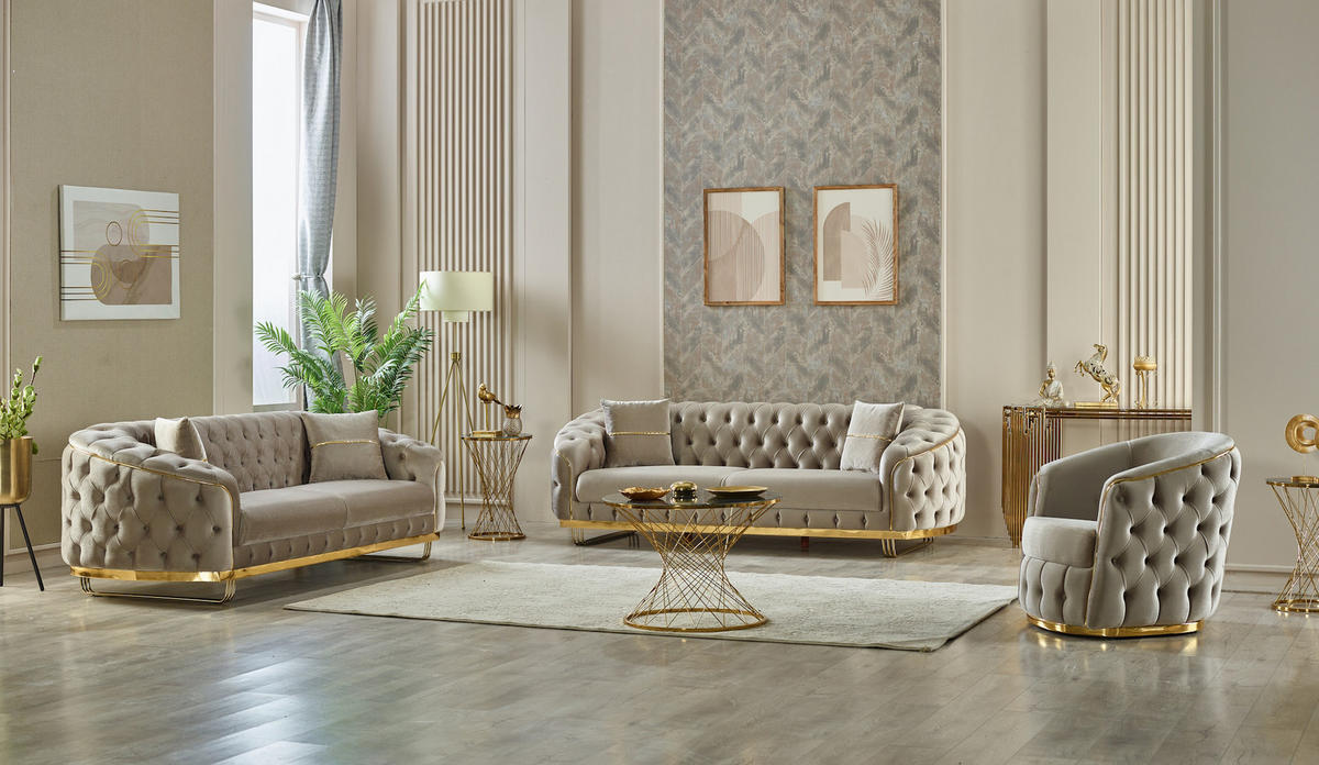 SITZGARNITUR Fairy Beige Stellvariante:2+2+1 - Beige, Holz (200/70/100cm) - Villa Möbel