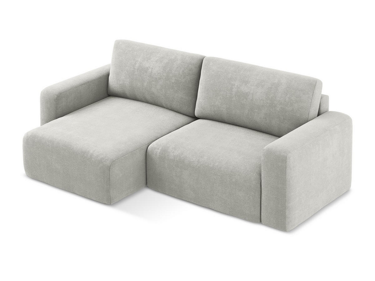 ECKSOFA mit Schlaffunktion links Chenille Stoff Grau - Hellgrau/Schwarz, Kunststoff/Textil (149/244cm) - Makamii