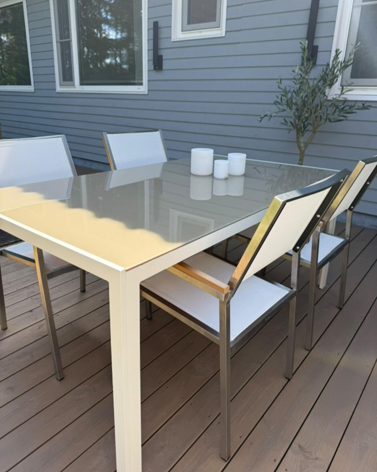 GARTENSTUHL 6er-Set weiß Edelstahl Grosseto - Hellbraun/Silberfarben, Metall (55/87/58cm) - Beliani