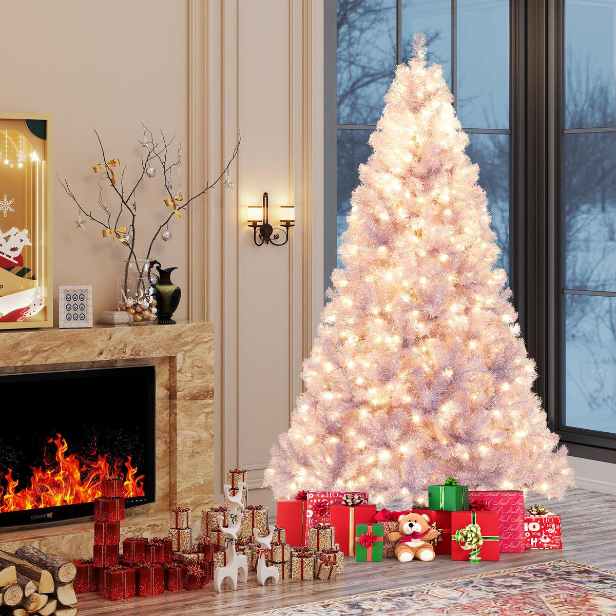 WEIHNACHTSBAUM Tannenform mit warmweißen LEDs 225 cm lavendelviolett - Lila, Metall (225cm) - COSTWAY