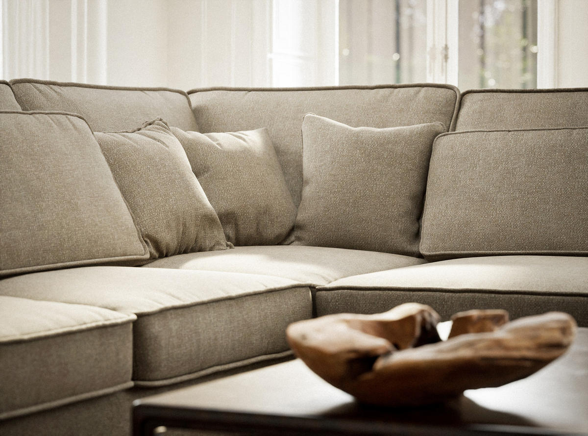 ECKSOFA Kirou Beige Chenille-Stoff - Rechts Seite - Beige/Schwarz, Holz/Holzwerkstoff (311/225cm) - Maison de Reve