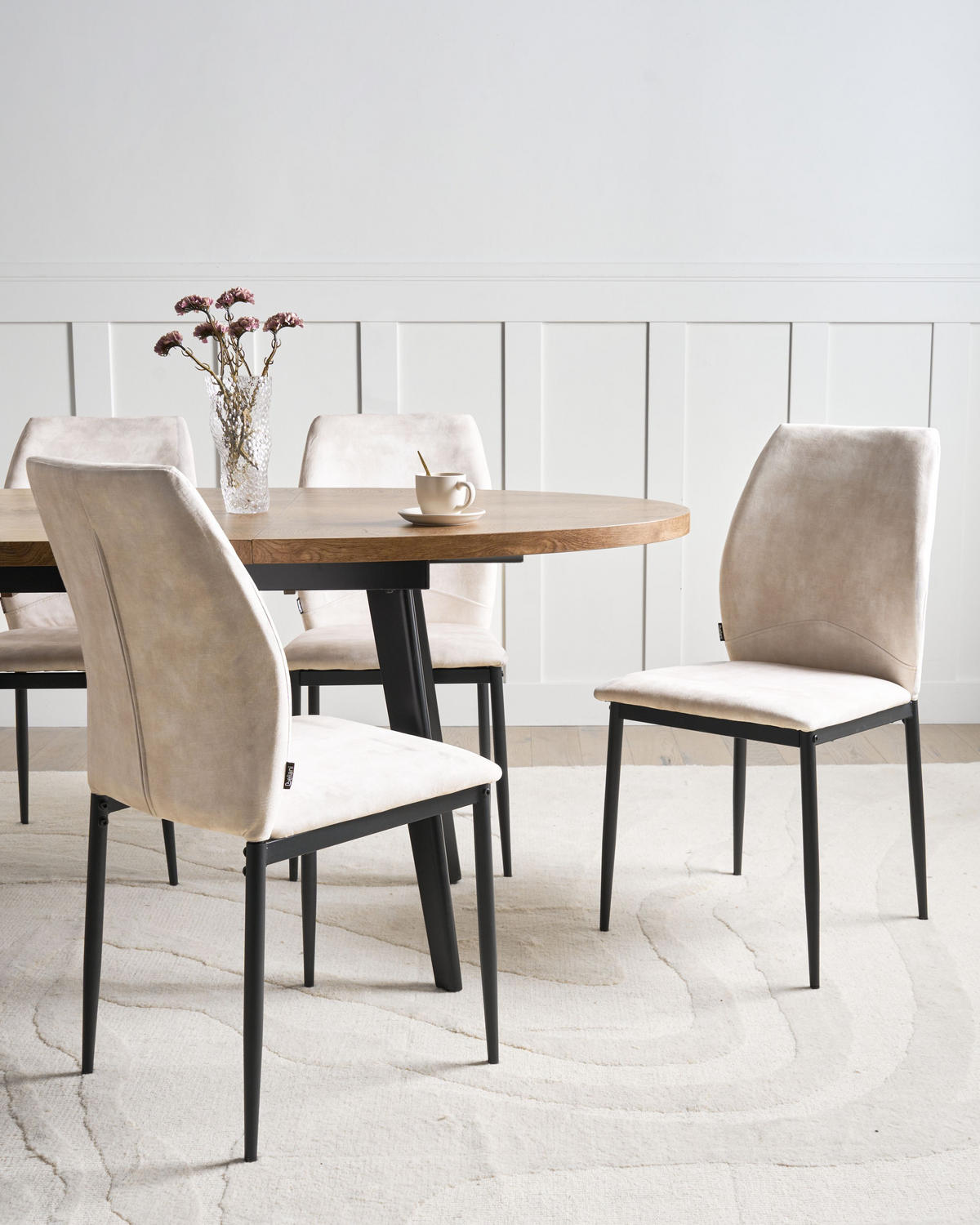 ESSZIMMERSTUHL 4er-Set Hellbeige Rocheport - Beige/Schwarz, Textil (46/89/44cm) - Beliani