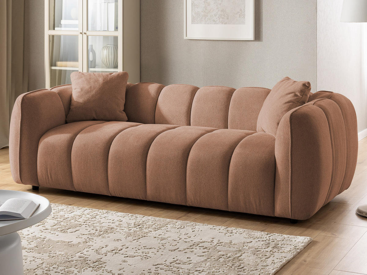 SITZGARNITUR 3+1 Nubira in tief gesteppter Bubble-Optik aus weichem Terrakotta Strukturstoff im modernen Design - Terracotta/Schwarz, Holz/Kunststoff (228/69/89cm) - S-Style Möbel