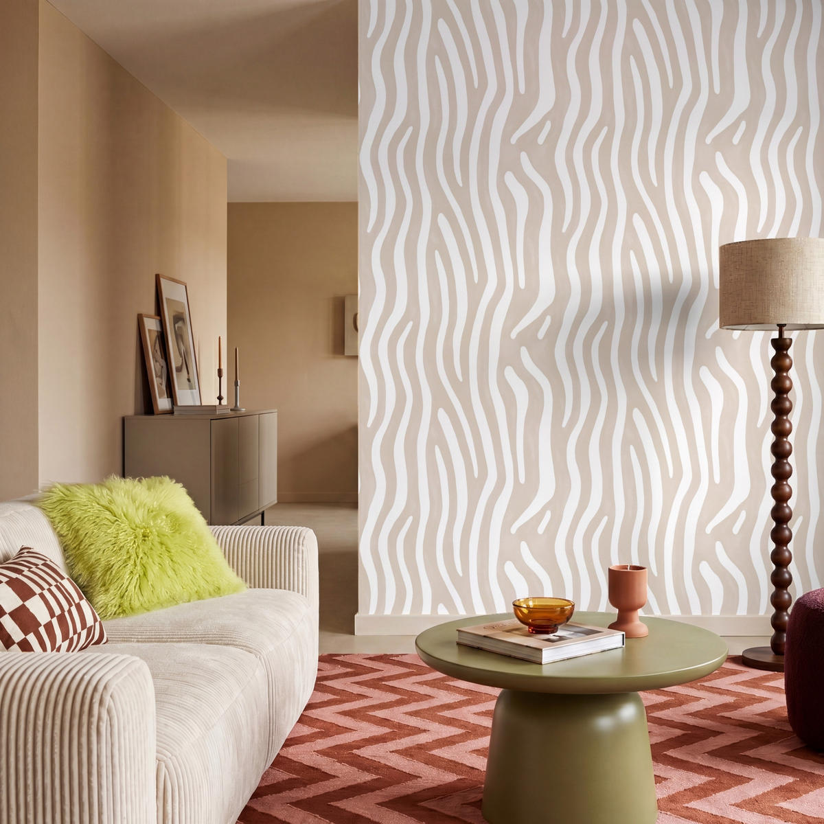 TAPETE - Abstrakt - Zebra - Beige - 200x260 cm - Beige, Papier (200/260cm) - OnlyWow