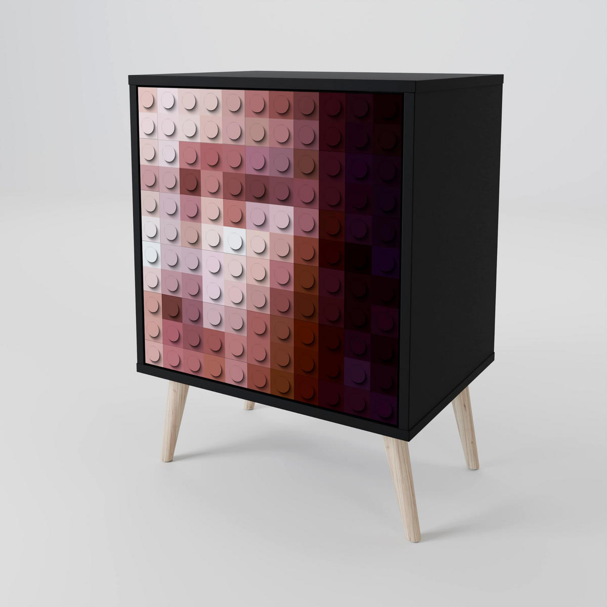 SIDEBOARD CONSTRUCTIVE ART, Schwarz, 57,5x42x70,5 cm, Schwarze Metall-Sternfüße - Multicolor/Schwarz, Holzwerkstoff/Metall (57.5/70.5/42cm) - SpaceRebels