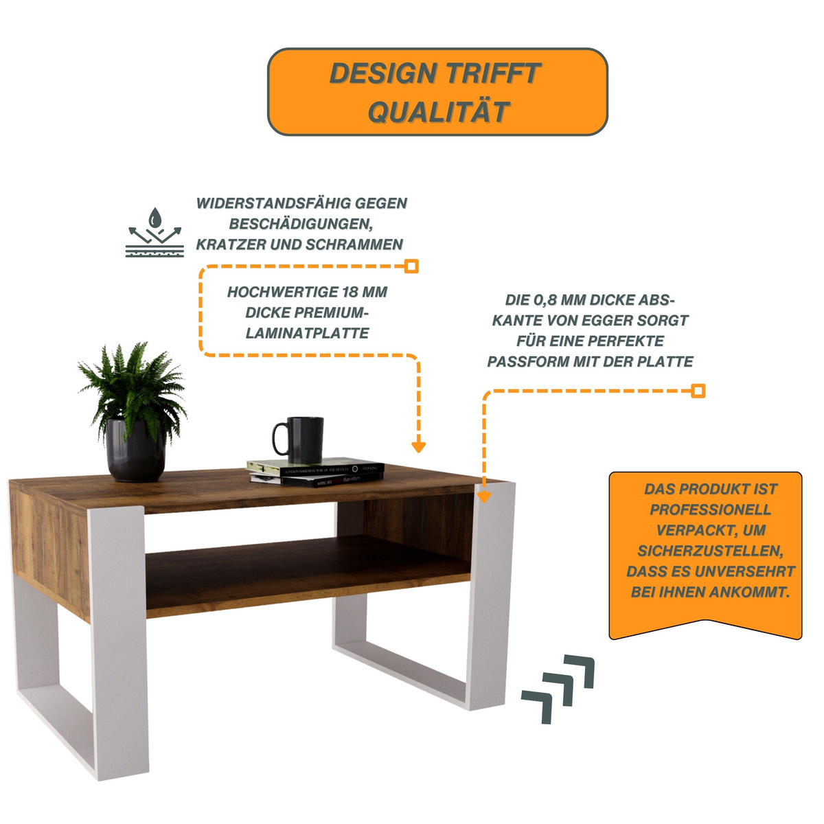 COUCHTISCH Holzwerkstoff rechteckig stabil Nussbaumfarben 45/53,6/92cm - Nussbaumfarben/Weiß, Holzwerkstoff (53.6/92/45cm) - CraftPAK