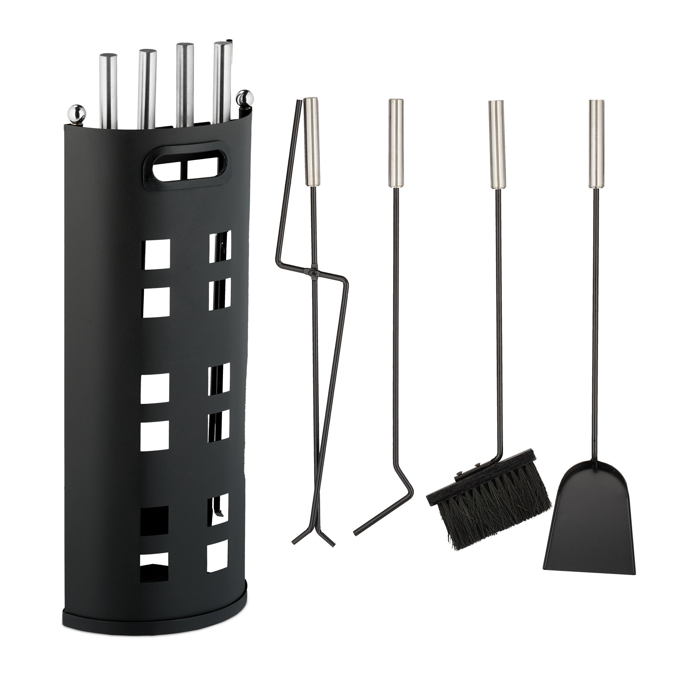 5-TLG.KAMINBESTECK-SET - Schwarz, Metall (22/61/15cm) - Relaxdays