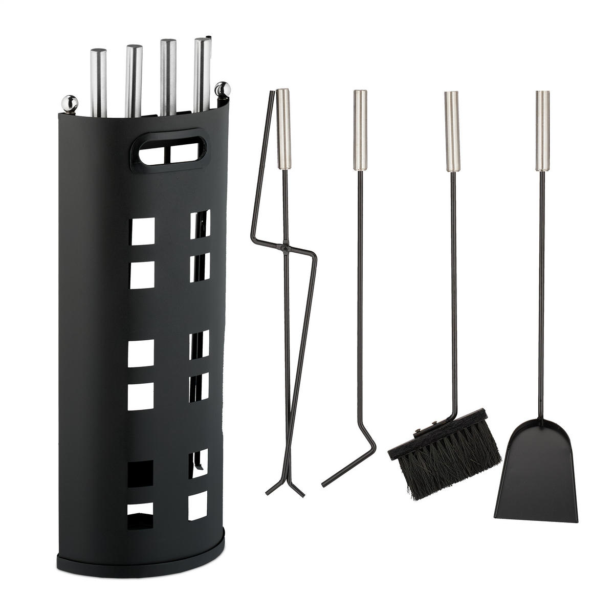 5-TLG.KAMINBESTECK-SET - Schwarz, Metall (22/61/15cm) - Relaxdays