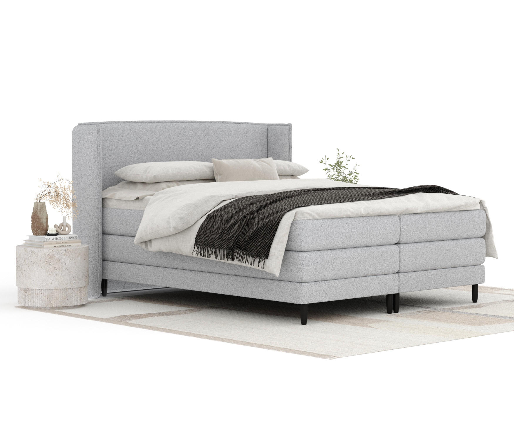 BOXSPRINGBETT Carizzo Hellgrau 140/200 cm mit Matratze und Topper - Hellgrau/Schwarz, Holz/Holzwerkstoff (140/200cm) - Maison de Reve