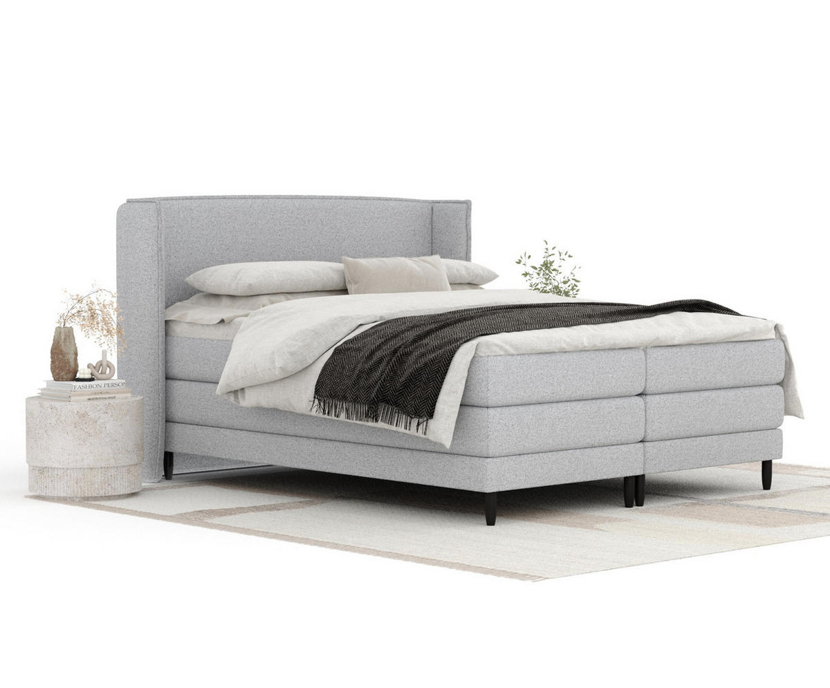 BOXSPRINGBETT Carizzo Hellgrau 140/200 cm mit Matratze und Topper - Hellgrau/Schwarz, Holz/Holzwerkstoff (140/200cm) - Maison de Reve