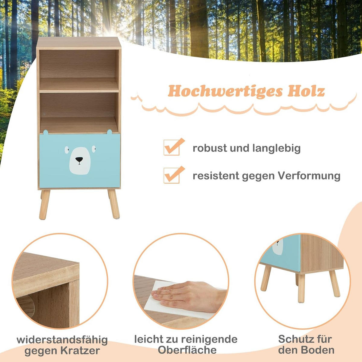 KINDERREGAL Hellblau Braun - Braun, Holz (29/86/41cm) - COSTWAY