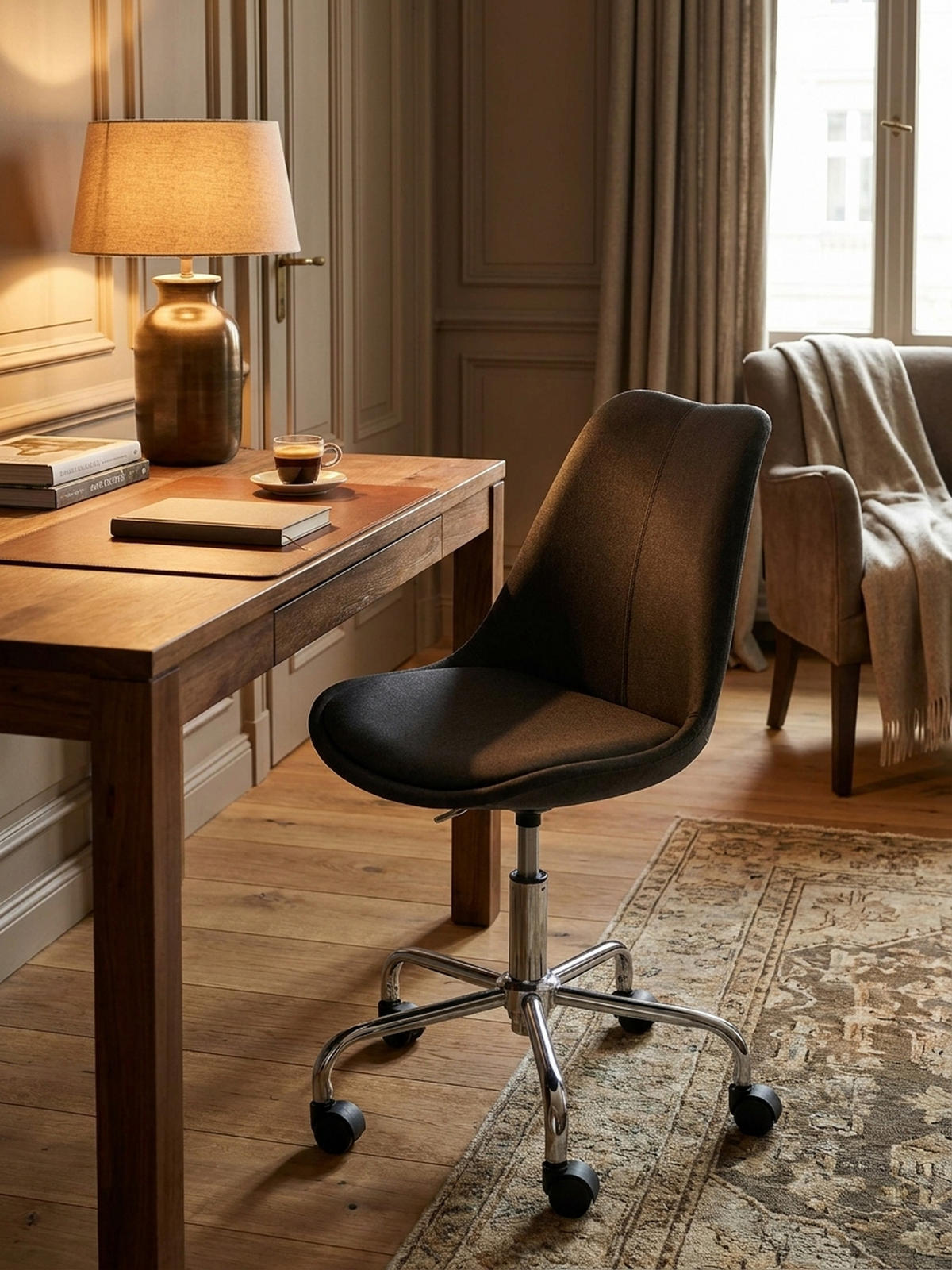SCHALENSTUHL mit 360° Drehfunktion MESCHIO, Schwarz 65x65x94 cm - Silberfarben/Schwarz, Textil/Metall (65/94/65cm) - KADIMA DESIGN