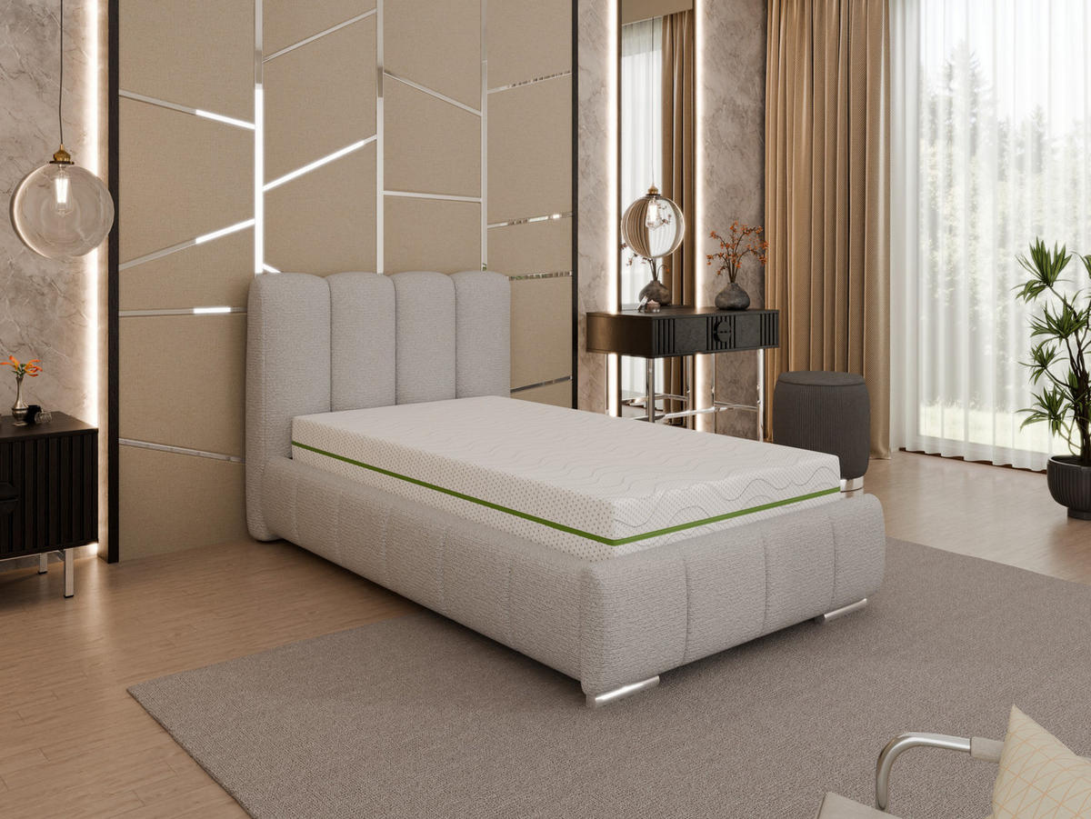 POLSTERBETT Zaira 100x200cm – Elegantes Polsterbett für modernen Wohnstil , ZONIERTE MULTI-TASCHEN-FEDERKERN (24cm), Sandfarben - Sandfarben, Holz (100/200cm) - Homesy