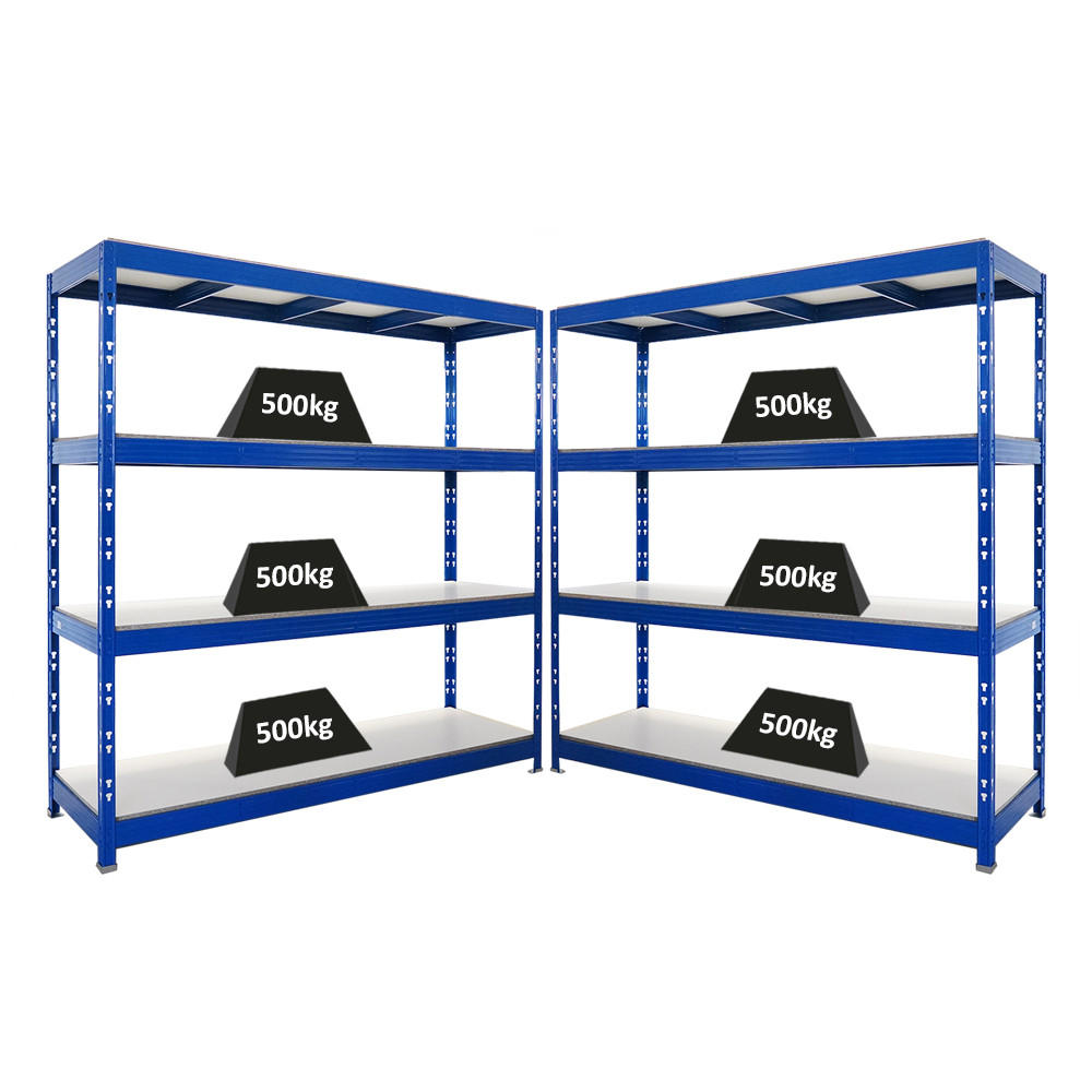 SCHWERLASTREGAL Rhino 2er-Set 200x200x60 cm 4 Melamin-Ebenen 16mm Fachlast 500 kg Blau - Blau, Metall (400/200/60cm) - PROREGAL