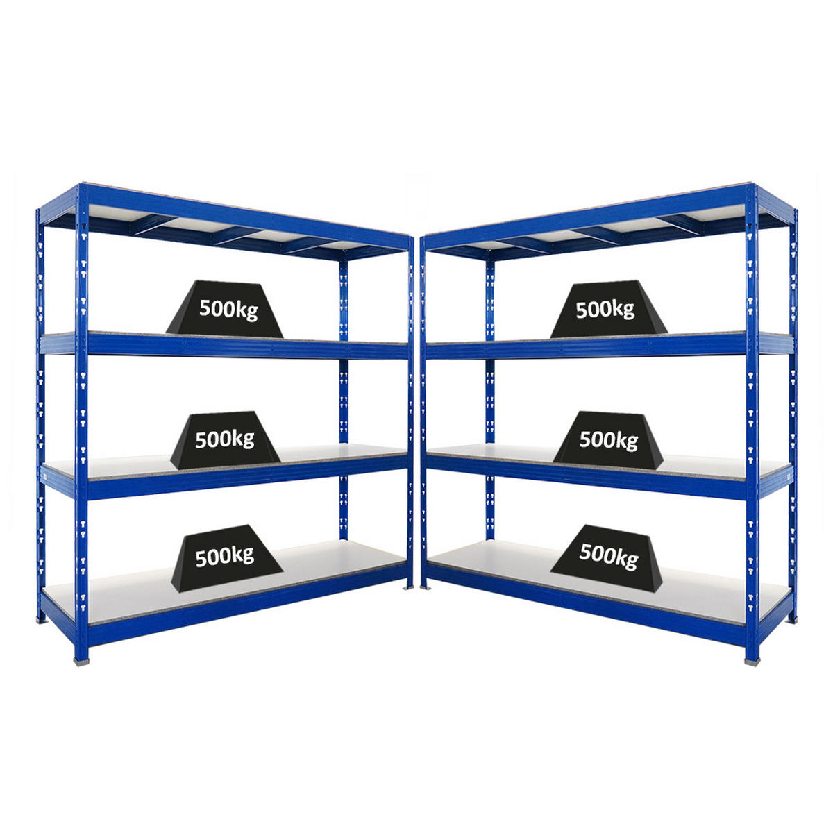 SCHWERLASTREGAL Rhino 2er-Set 200x200x60 cm 4 Melamin-Ebenen 16mm Fachlast 500 kg Blau - Blau, Metall (400/200/60cm) - PROREGAL