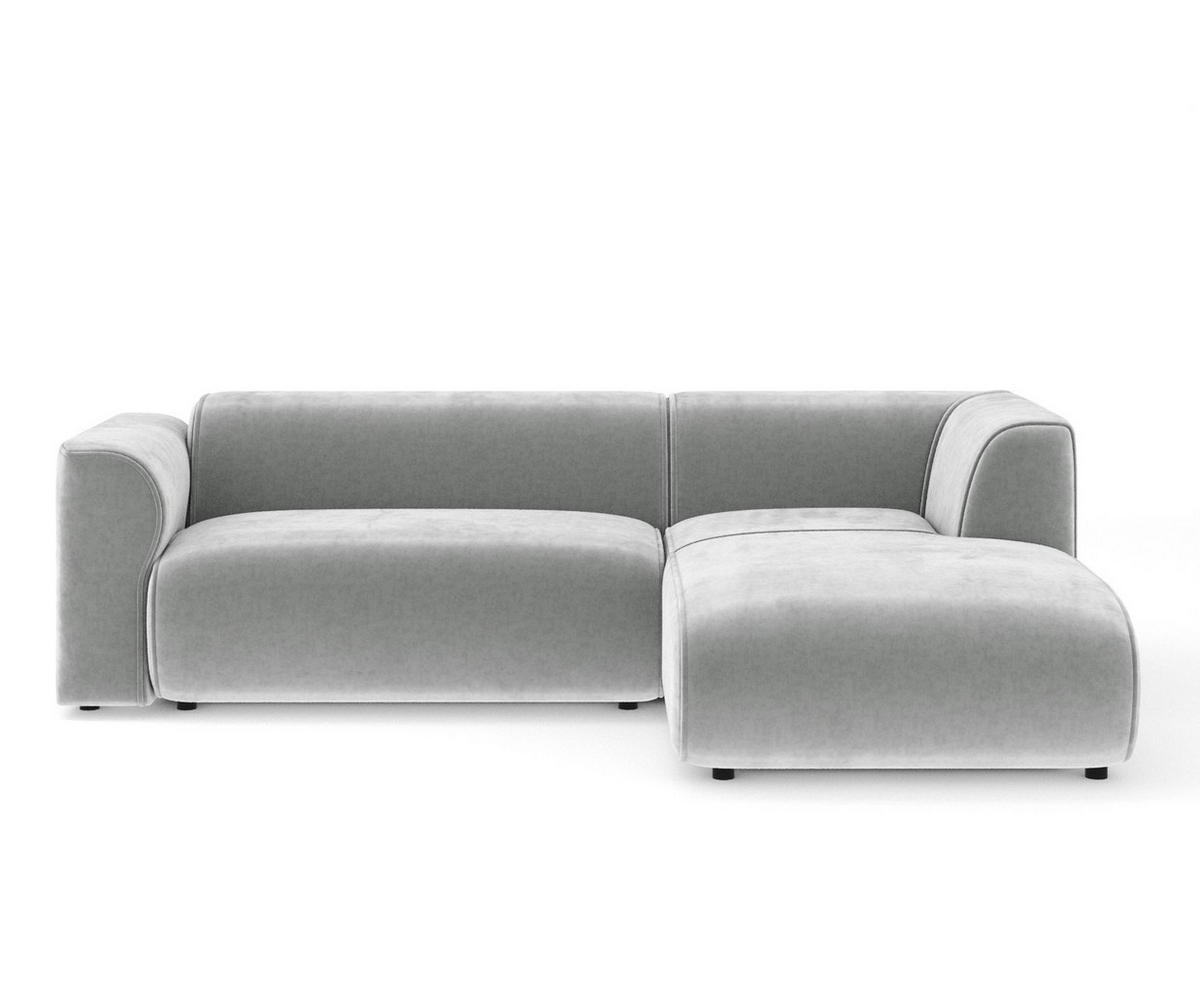 ECKSOFA Melani Hellgrau Samtstoff - Rechts Seite - Creme/Schwarz, Holz/Holzwerkstoff (162/256cm) - Maison de Reve