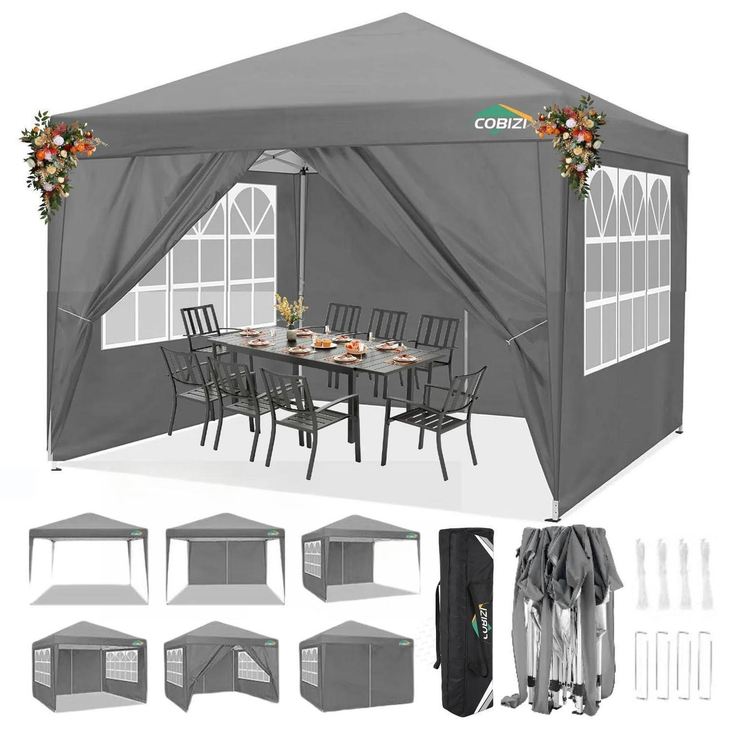 FALTPAVILLON 3x3m Tief Grau Wasserdicht mit 4 Seitenwänden - Grau, Textil (300/260/300cm)