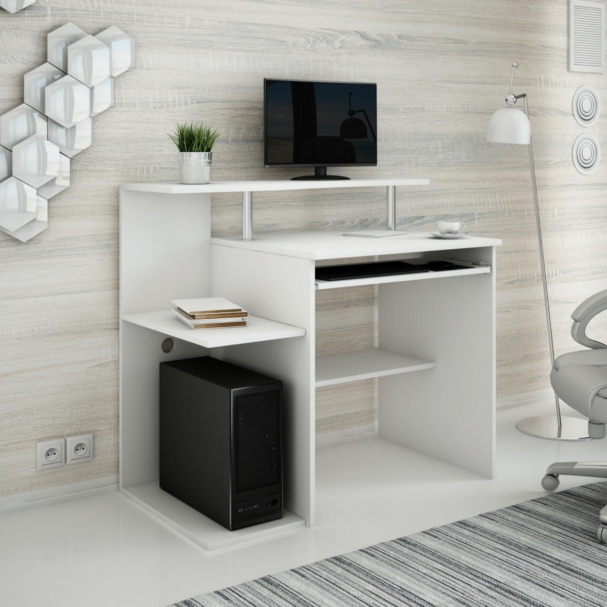 COMPUTERTISCH mit 5 Einlegeböden in weiß - Weiß, Holz (100/58/91cm) - Home Collective