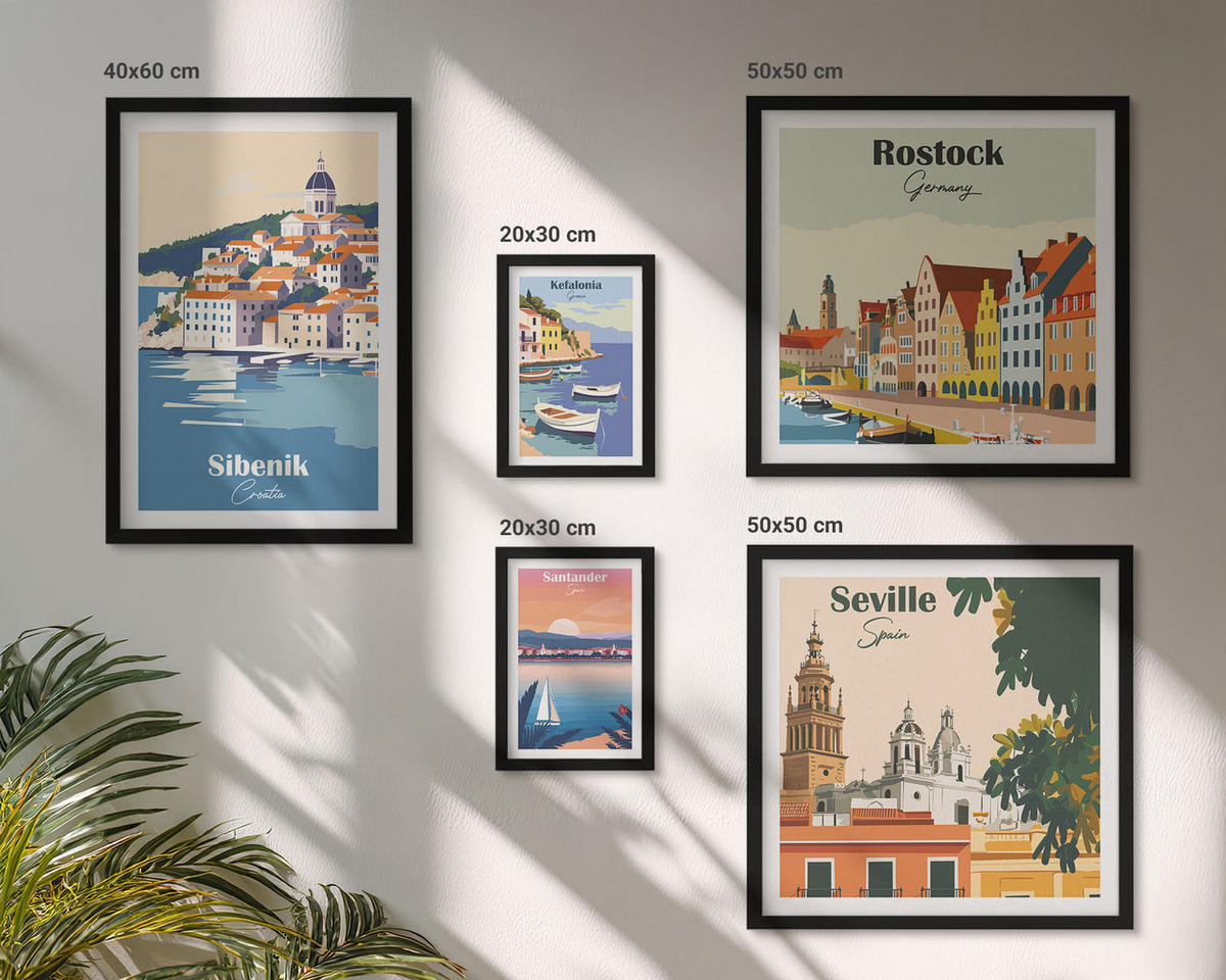 WANDBILDER 5er-Set - 50x50 cm & 20x30 cm & 40x60 cm Schwarzer Rahmen - Berglandschaften und Städte - Schwarz, Kunststoff (40/60cm) - ArtPrintCave