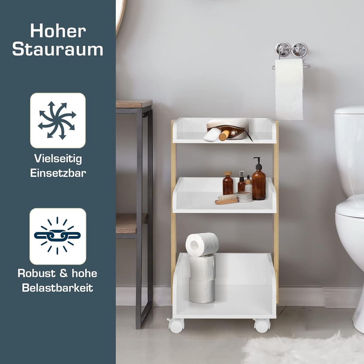 ROLLWAGEN Bosse Weiß-Eiche - Multicolor/Weiß, Holz/Holzwerkstoff (32/69/35cm) - BoMoe