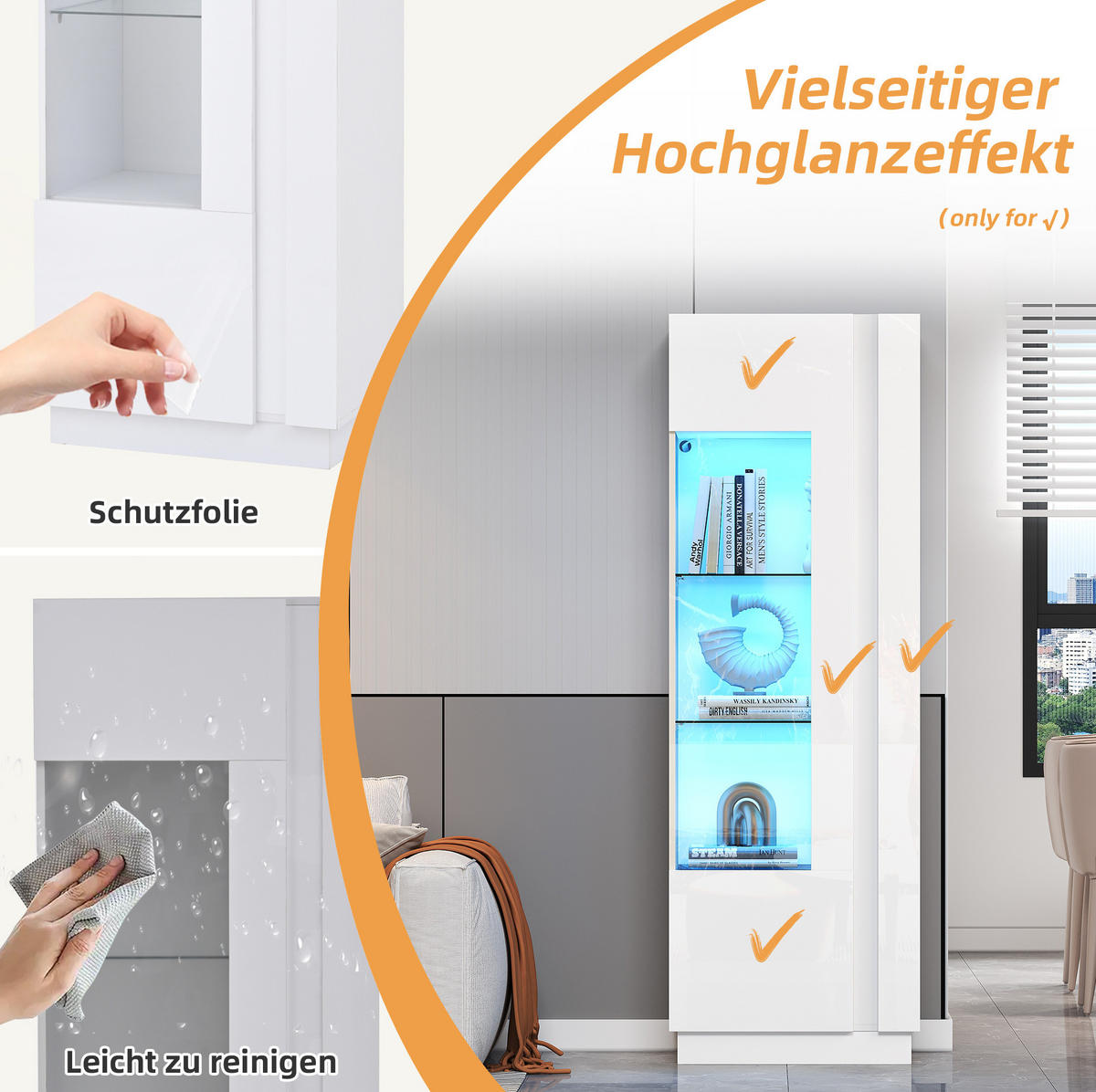 VITRINE 60/40/180 cm mit LED-Beleuchtung, Acrylfront und Hochglanz, Weiß - Weiß, Holzwerkstoff (60/180/40cm) - Redom