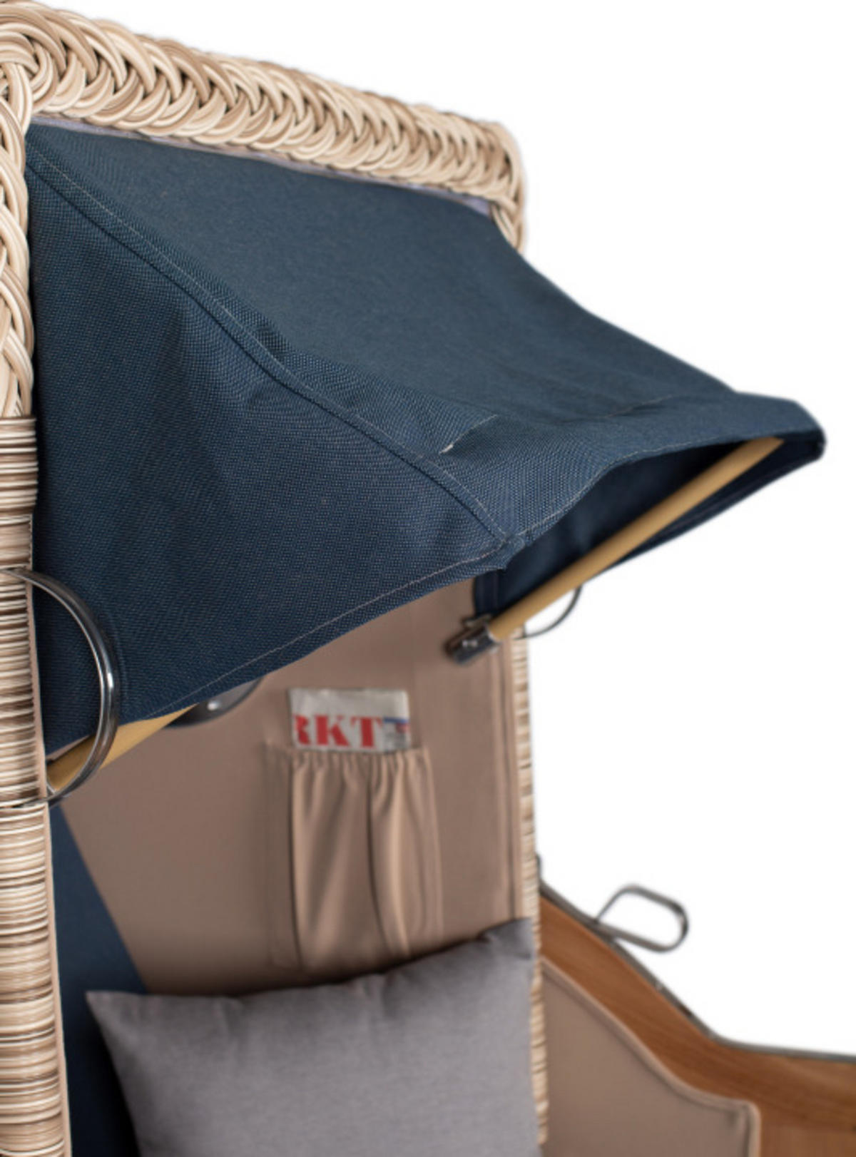 STRANDKORB Düne 1 Sitzer Teak PE Shell - Blau/Braun, Holz/Textil (96/165/80cm) - Mr. Deko