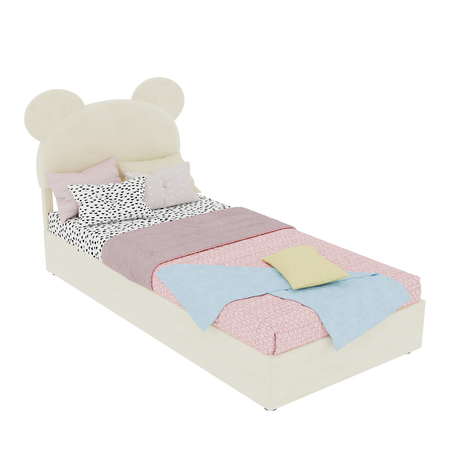 KINDERBETT 90/200 cm in Beige mit Bettkasten Stoff Cartoon-Design - Beige, Holzwerkstoff/Textil (90/200cm) - STILVORA