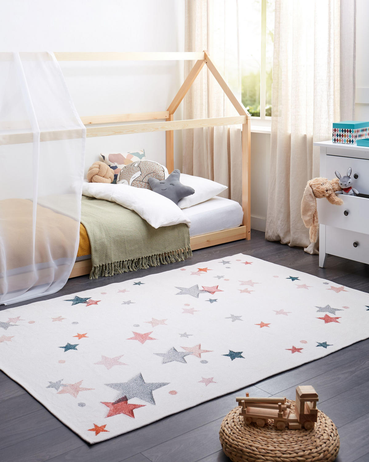 KURZFLOR-TEPPICH Weiß 140/200 cm Alpoud - Multicolor/Weiß, Textil (140/200cm) - Beliani
