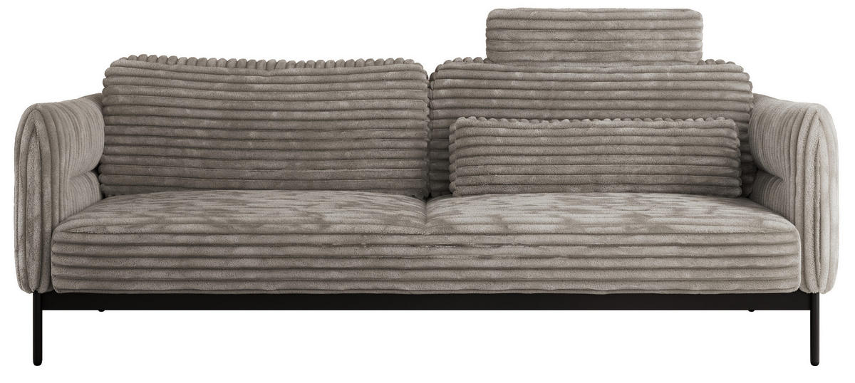 SOFA SALENTO Hellbraun Cord - Hellbraun/Schwarz, Textil/Metall (221/82/101cm) - MKS