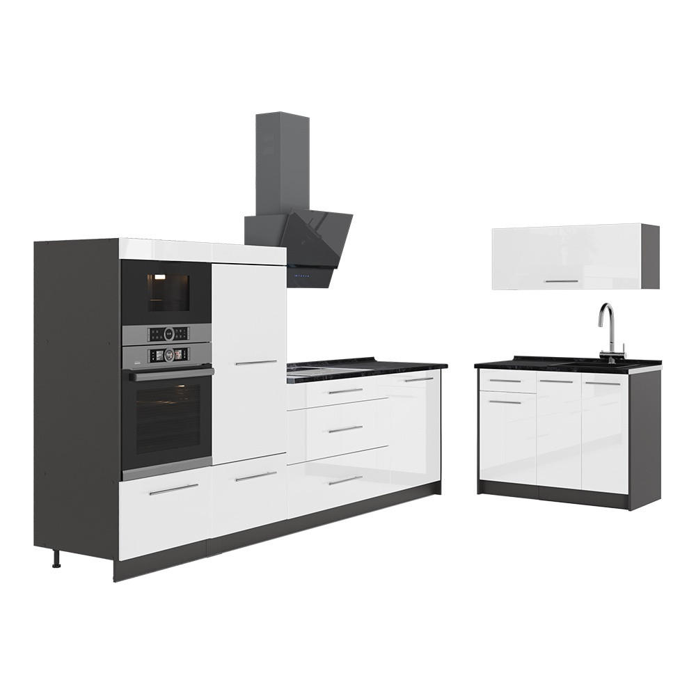 KÖK Fame-Line, Vit högblank/antracit, 380 cm, AP Antracit - Antracit/Vit högglans, Träbaserade material (380/153.6/60cm) - Vicco