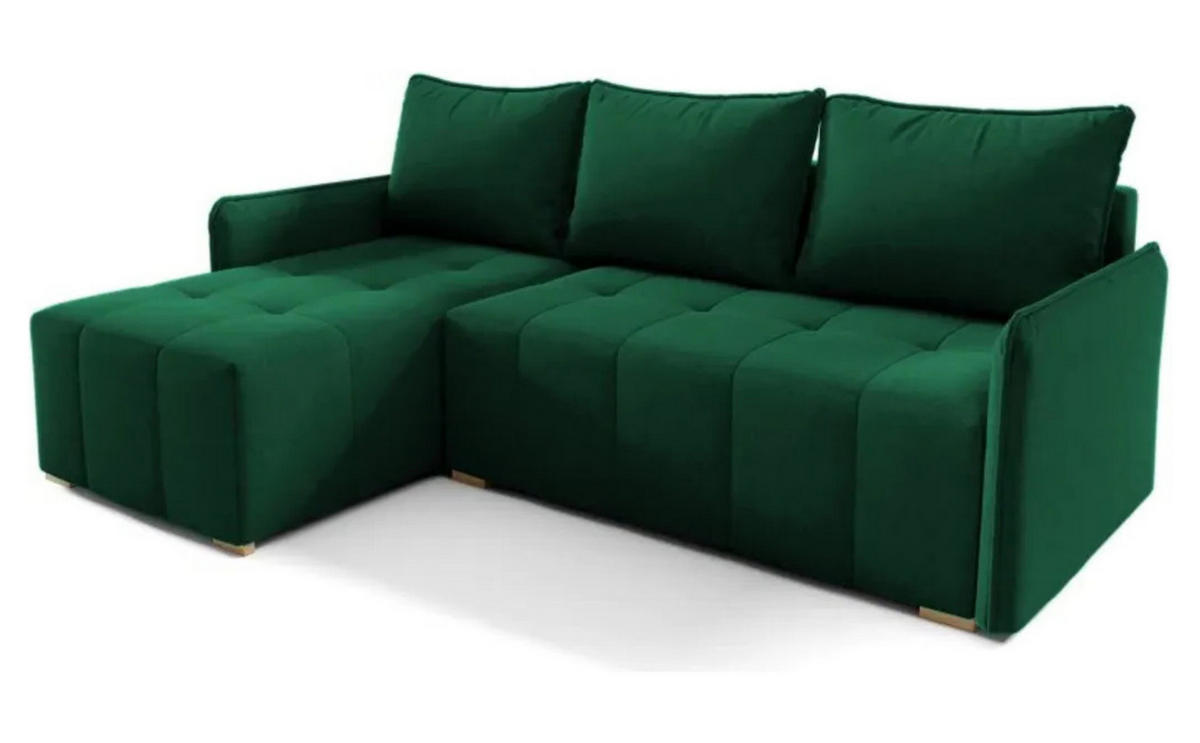 ECKSOFA GREND, L-Form mit Schlaffunktion und Bettkasten, Grün, links, Veloursstoff - Grün, Textil (210/140cm) - Sepro Meble