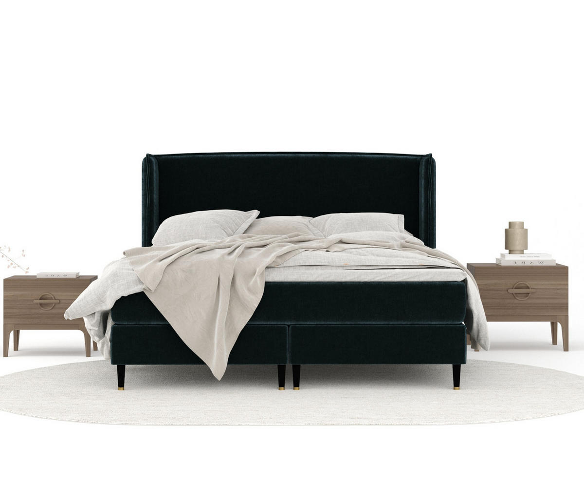 KONTINENTALBETT Ardis Dunkelgrün 200/200 cm mit Matratze und Topper - Dunkelgrün/Schwarz, Holz/Holzwerkstoff (200/200cm) - Maison de Reve