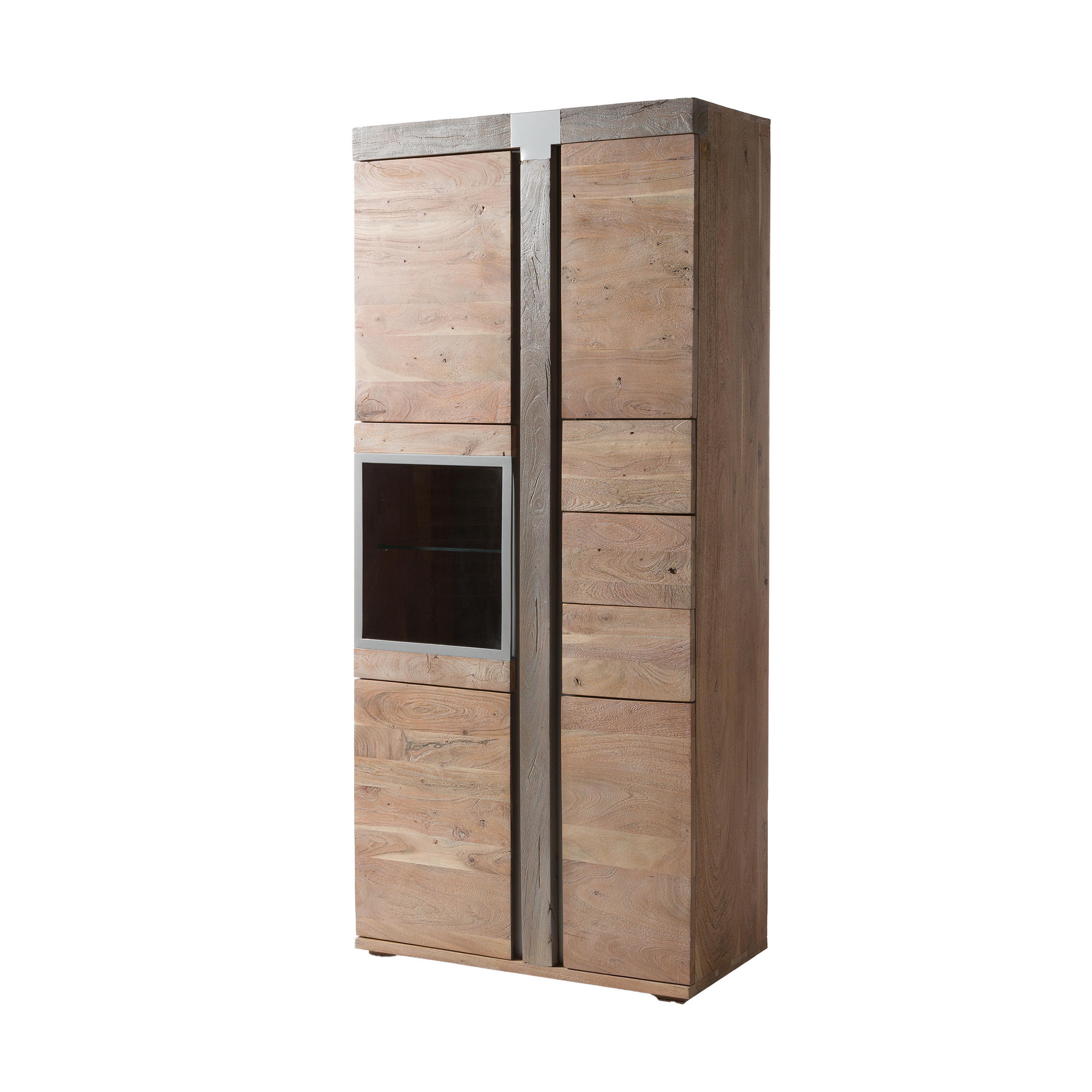 VITRINE Akazie 90x45x204 beige lackiert Amsterdam #108 - Beige, Holz (90/204/45cm) - Massivmoebel24