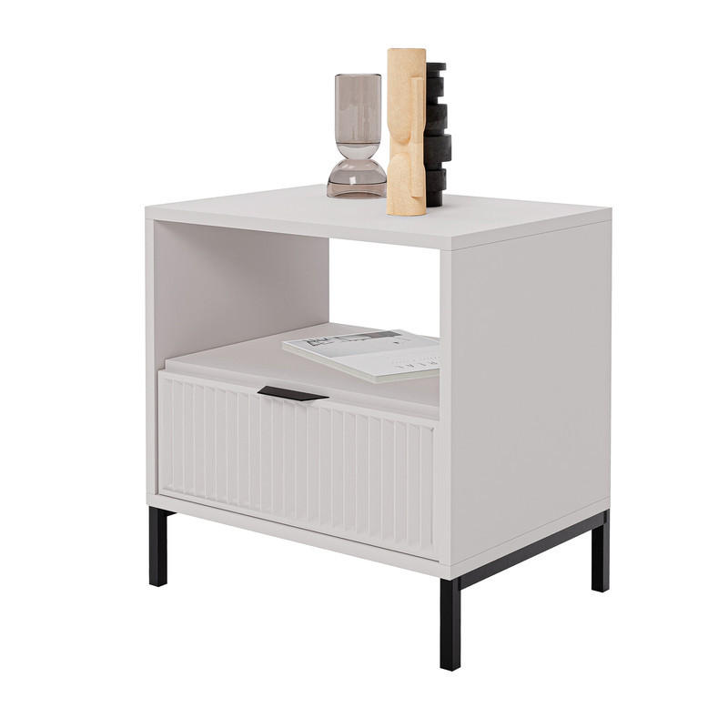 NACHTTISCH mit Schublade 55cm, Beige - Kaschmir/Schwarz, Holzwerkstoff/Metall (54.4/55.1/40.6cm) - Idohome