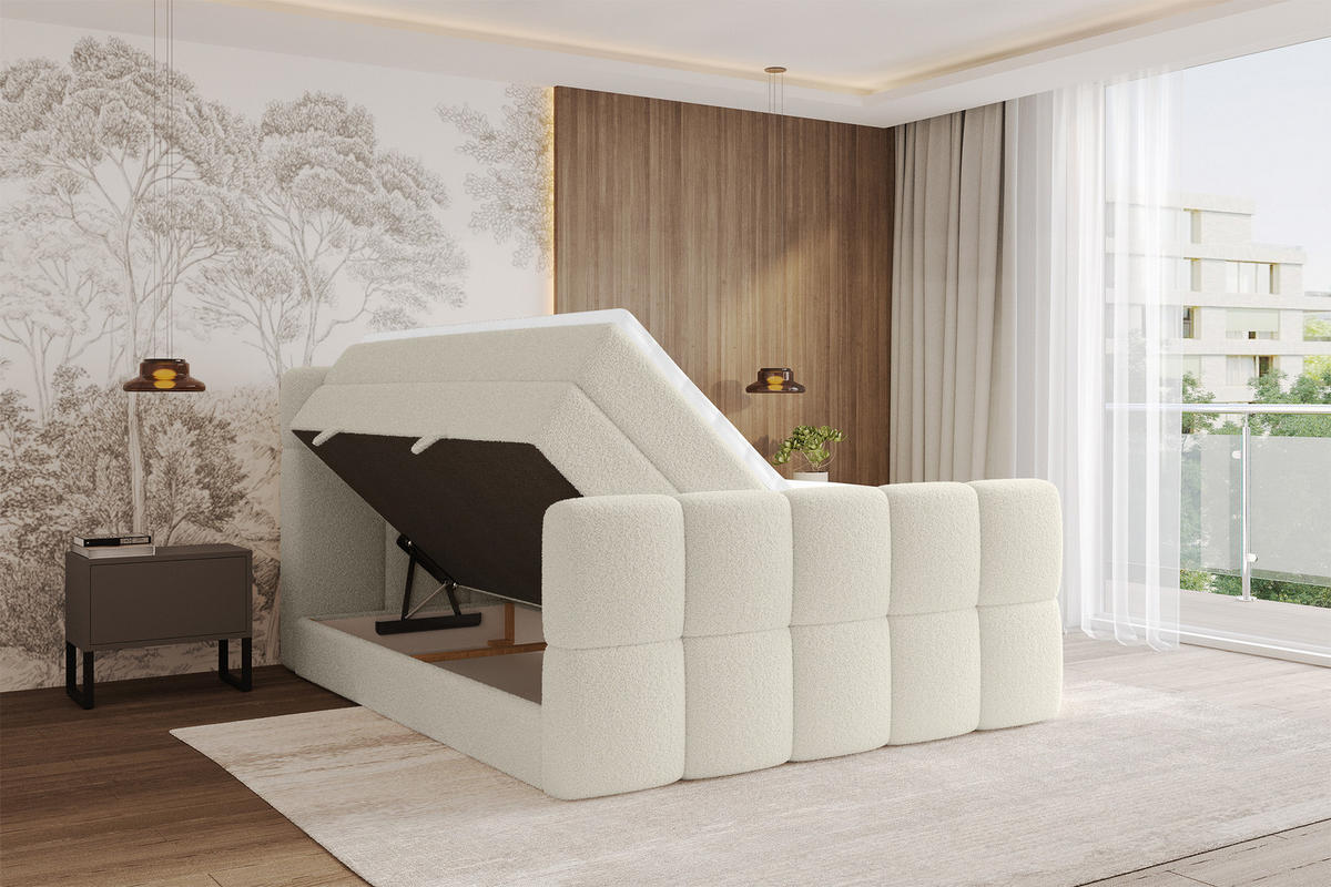 BOXBETT mit Matratze H3/H4 - FAMA-Z KING - 160x200 cm Beige Quelle - Sandfarben, Holzwerkstoff (160/200cm) - ALTDECOR