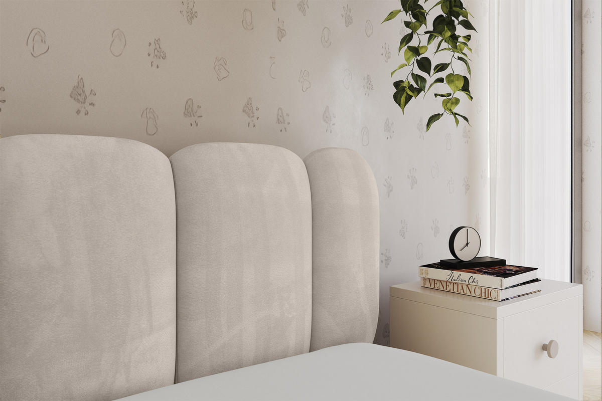 EINZELLBETT Jugendbett mit Bettkasten und Matratze H3/H4, Links - AVRY 80x200 Beige - Ecru, Holzwerkstoff/Textil (80/200cm) - ALTDECOR