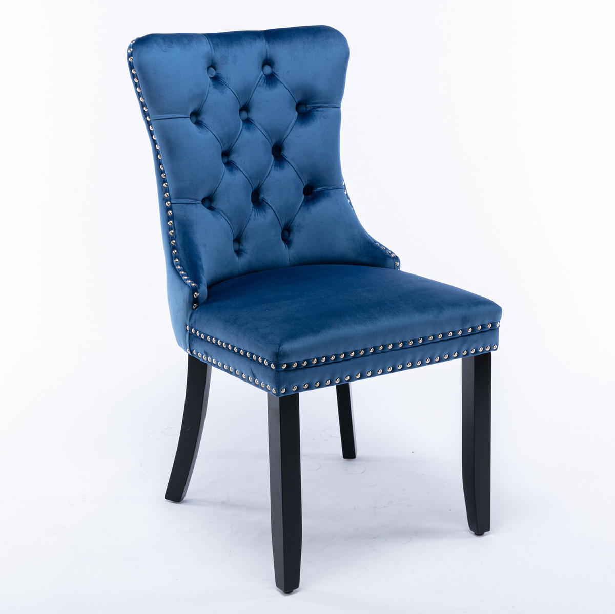 ESSZIMMERSTUHL Samt Blau mit hoher Rückenlehne Massivholz 2er-Set - Blau, Metall (50/95/65cm) - Meubliv