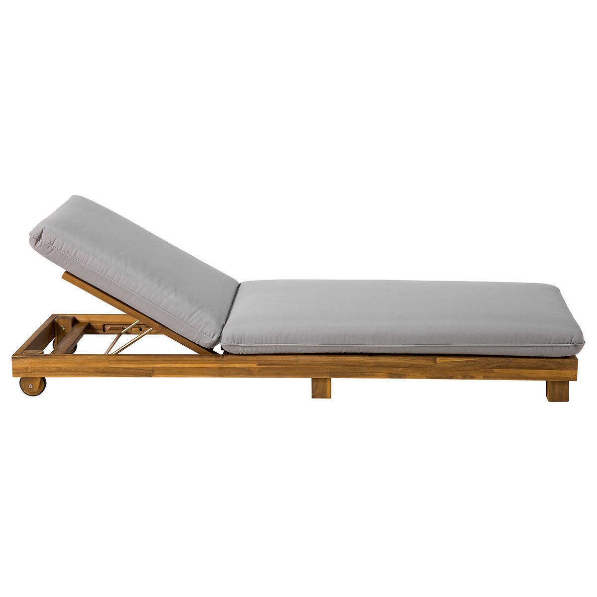 GARTENLIEGE - Akazie massiv / Polyester - Braun / Grau - Verstellbar - Braun/Grau, Holz/Textil (200/32/65cm) - home24