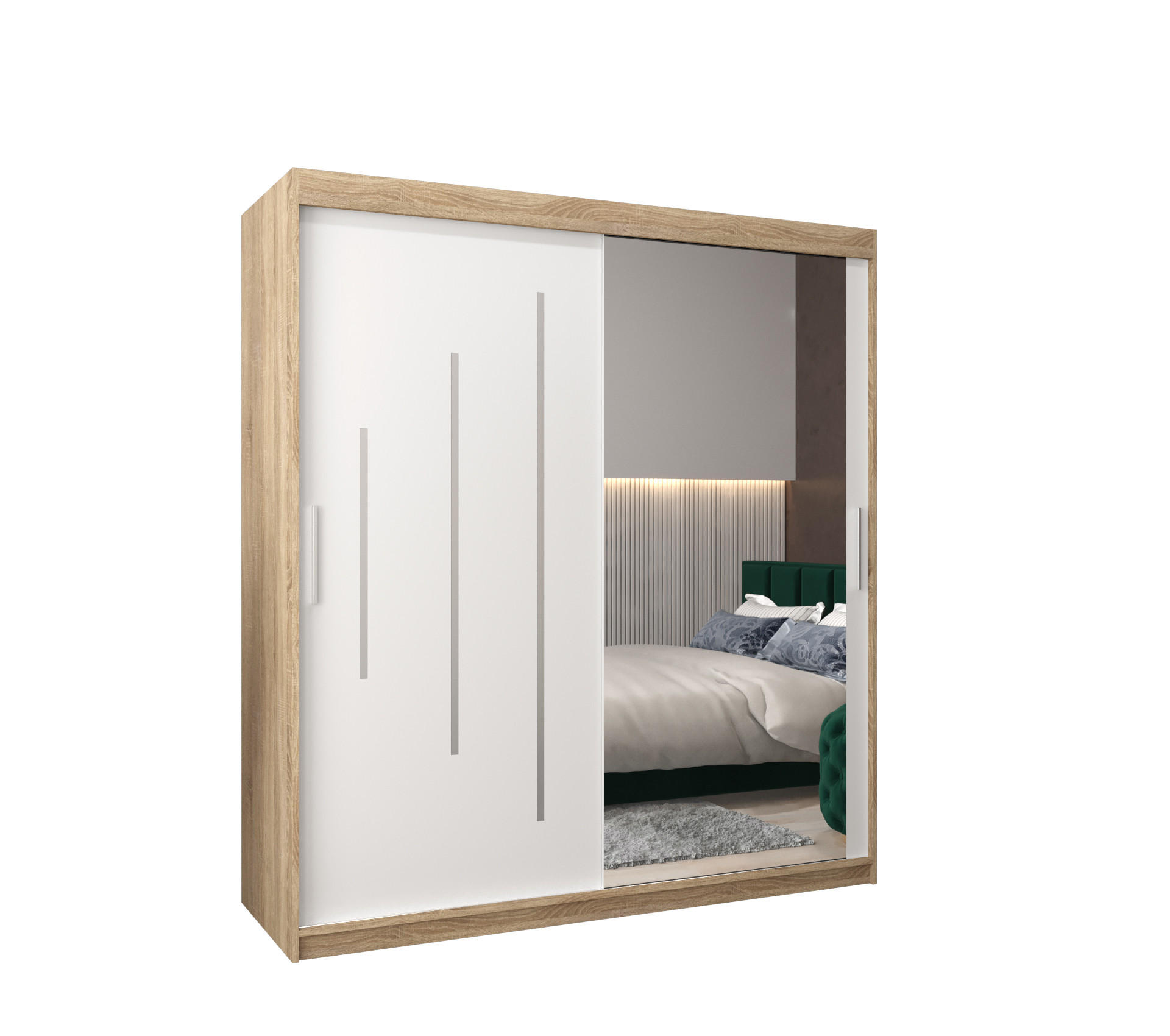 Abiks Möbel Schwebetürenschrank Sonoma Eiche, Weiß 180x200x62 cm