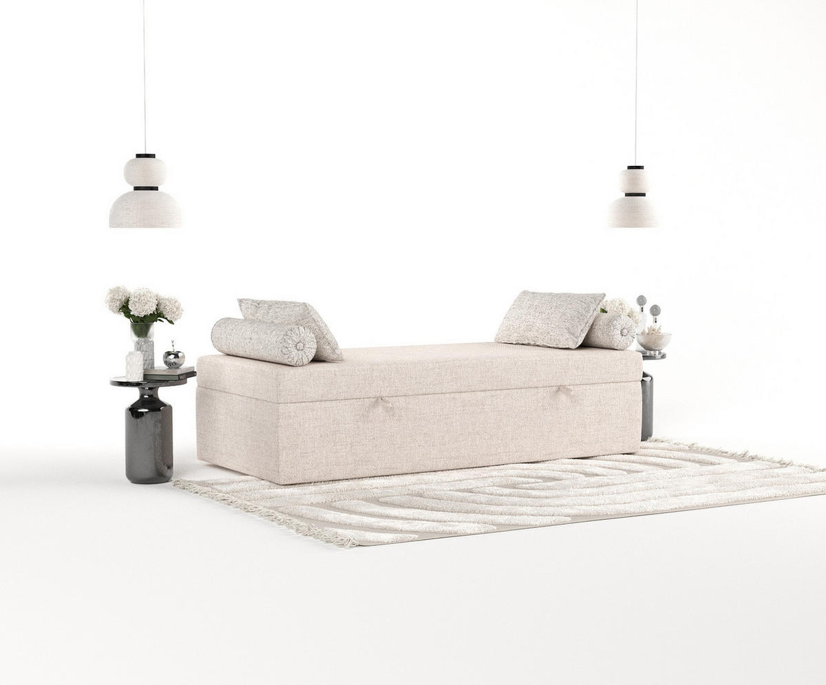 BOXBETT Lennon Beige 90/200 cm im Webstoff - Beige/Schwarz, Holz/Holzwerkstoff (90/200cm) - Maison de Reve