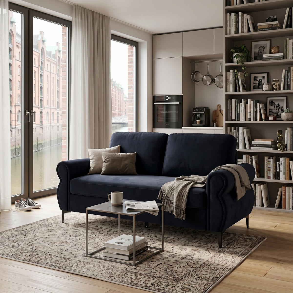 2-SITZER SOFA Polyester Schwarz mit abnehmbaren Bezügen - Schwarz, Holzwerkstoff/Textil (173.5/92/81cm) - WISHDOR