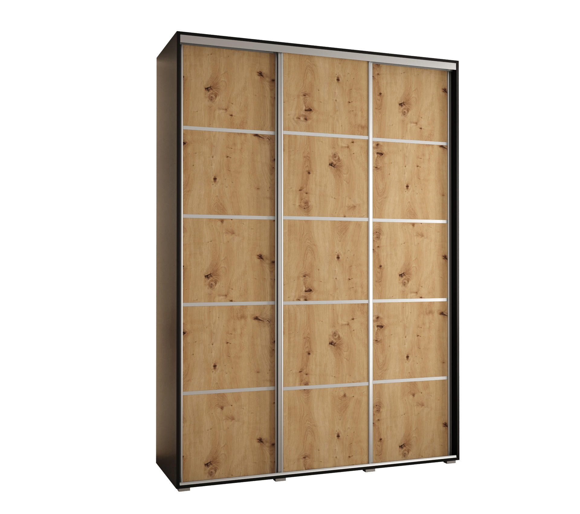 Abiks Möbel Schwebetürenschrank Schwarz, Eiche Artisan, Silber 170x235x45 cm