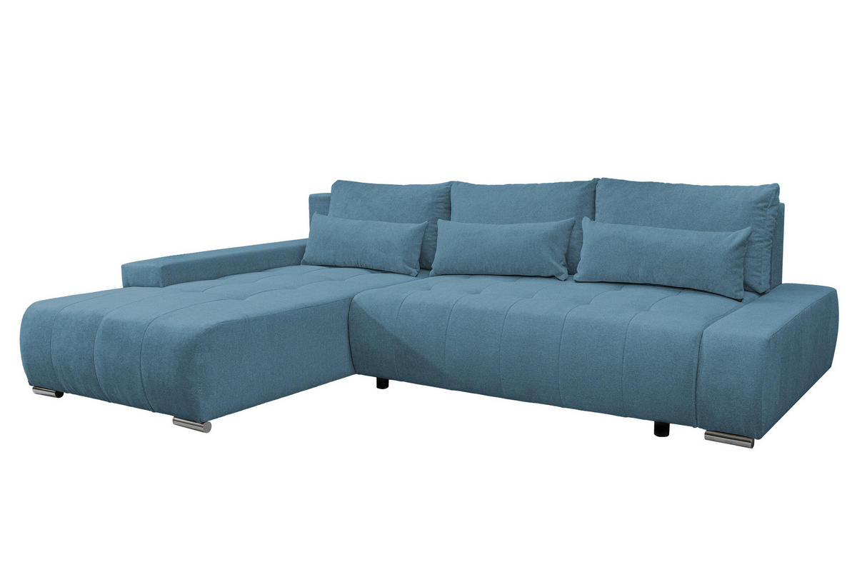 ECKSOFA Bloom mit Bettkasten und Schlaffunktion L-Form - Blau, Textil (267/185cm)