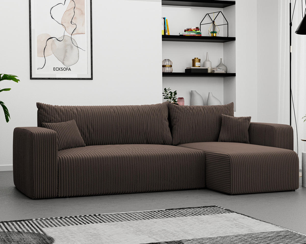 ECKSOFA Braun Cord-Stoff mit Bettkasten - Braun, Textil (248/145cm) - Idohome